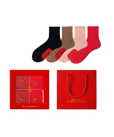 Chinese New Year Red Socks Women's Cotton Socks Sports Socks 2022 Spring Festival Good Luck Socks 4 Pairs (Color : Style 3 Size : 34-39) 34-39 Style 3