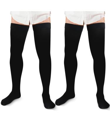 2 Pairs Thigh High Men's Compression Socks 20-30 mmHg Compression Stockings with Silicone Grip Men's Dress Socks for Swelling Closed Toe Medium