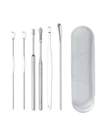 EVTSCAN 6pcs Earwax Spoon Set Stainless Steel Prevent Slipping Easy Cleansing Ear Wax Removal Tools(1)