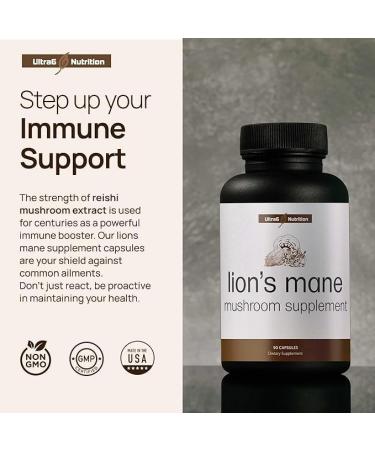 Ultra6 Nutrition Organic Lions Mane Capsules - Lions Mane Supplement with Reishi and Cordyceps - Immune Health & Cognitive Supplement for Adults (90 Veggie Capsules) - Buy Online on GoSupps.com