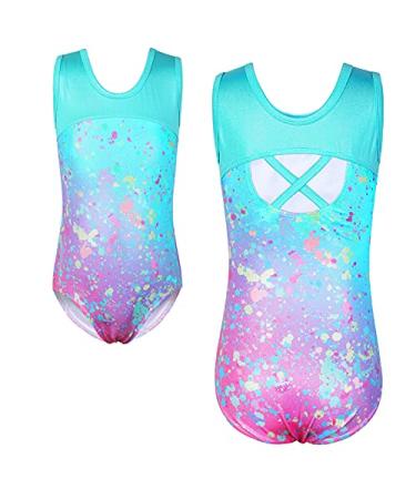 TFJH E Gymnastics Leotards for Girls Ballet Dancewear Practice Outfits Cross Back One Piece 3-12Y 5-6Years A Blue Dot