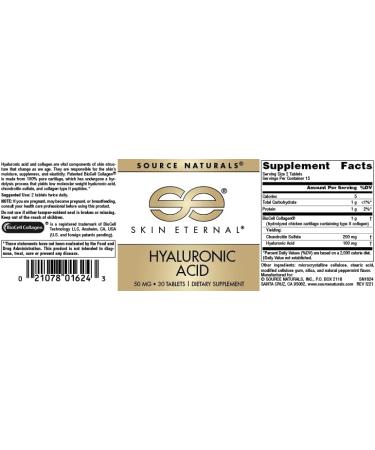 Source Naturals Skin Eternal Hyaluronic Acid 50mg - 30 Tablets | Skin Hydration and Anti-Aging Support - Buy Online on GoSupps.com