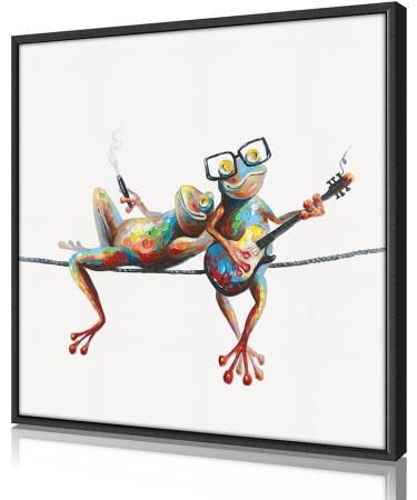 Yidepot Canvas Frog Wall Art Decor - Happy Frogs with Glasses - 30x30CM Framed - Buy Online on GoSupps.com