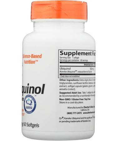 Best Ubiquinol 100 mg Softgels by Doctor's Best - Kaneka QH 60 Count - Pack of 3 | Premium Antioxidant Support | International Shipping Available - Buy Online on GoSupps.com