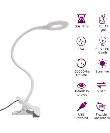 Lishumei 16W Mini USB UV LED Nail Lamp Dryer - Gel Nail Curing Light Fixture with Flexible Gooseneck Cord, 8 UV/LED Beads - White Round Head - Buy Online on GoSupps.com