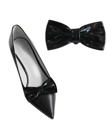 2 Pieces Patent Leather Bow Shoe Clips Removable Women's Shoe Buckle Fashion Shoe Decoration for High Heels Accessories Black