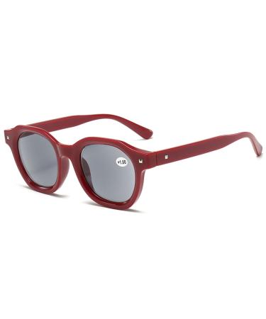 Lanomi men women reading glasses with sun protection blue light filters sunglasses tinted sunny reading glasses with prescription red frame gray lens 3.0 x