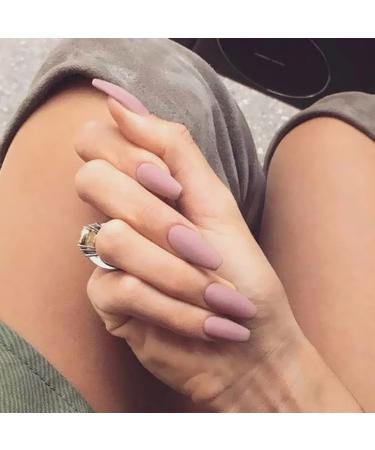 Handcess coffin matt wrong nail pink ballerina press on nails pure color complete cover fake nail tips for women and girls - Buy Online on GoSupps.com