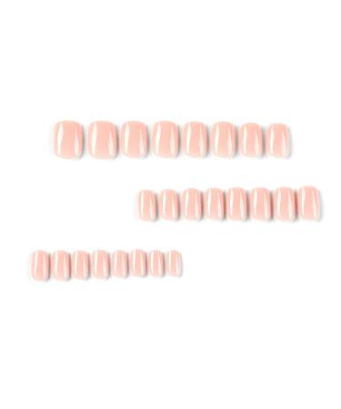 24 Pcs Press On Nails | Short Square Nude Pink Acrylic False Nails | Glossy Full Cover Stick On Nails for Women & Girls - Buy Online on GoSupps.com