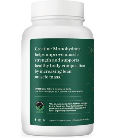Great Lakes Wellness Creatine Monohydrate Capsules 180 Count (30 Day Supply) 5000mg Pure Creatine per Serving Build Lean Muscle Strength & Recovery Capsule Alternative to Creatine Powder - Buy Online on GoSupps.com