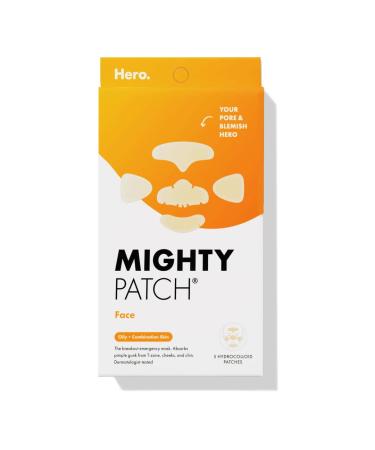 Mighty Patch Face from Hero Cosmetics - XL Hydrocolloid Face Mask for Acne, 5 Large Pimple Patches for Zit Breakouts on Nose, Chin, Forehead & Cheeks - Vegan-Friendly, Not Tested on Animals (1 Count)