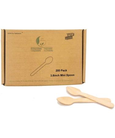 95mm Mini Wooden Ice Cream Spoons 200 Pack Disposable 100% Biodegradable Compostable Dessert Utensils For Party 200 Count (Pack of 1)