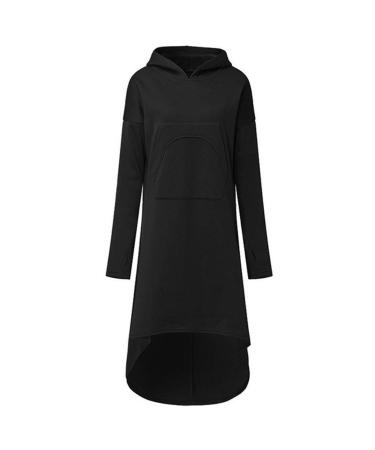Bigfanshu in Women's Clothing Hooded Sweatshirt Long Sleeve Hoodies Ladies Jumper Dress Oversized Black