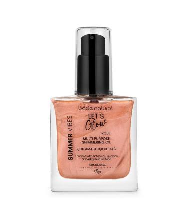 Bade Natural Rose Shimmer Multi-Use Oil 100% Natural Plant Oils with Plant Squalane Jojoba & Safflower Mica Glow Finish Moisturizer for Body 1.69 fl oz (50 ml)