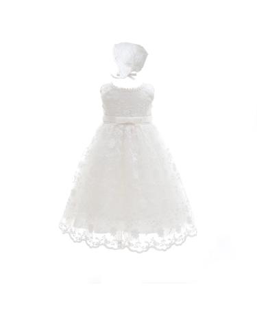 Leideur Baby Long Christening Gowns White Baptism Dress Special Occasion Dresses for Girls Birthday 12-18 Months White 3