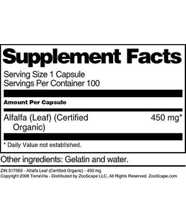 Alfalfa Leaf (Certified Organic) - 450 mg (100 Capsules ZIN: 517563) - 3 Pack - Buy Online on GoSupps.com