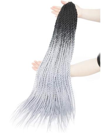 24" Inch/60CM Crochet Twist Kinky Curly Hair Extensions Synthetic Weave Hair Ombre Braiding Hair Heat Resistant For Women Ladies - Black & Silver Grey - Buy Online on GoSupps.com