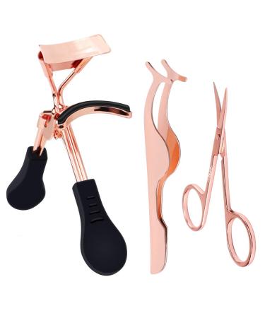 Meetory Eyelashes Accessories Tools - Eyelash Curlers  Fake Eyelashes Applicator Tool & Eyebrow/ Fake Eyelashes Scissors(Rose Golden)