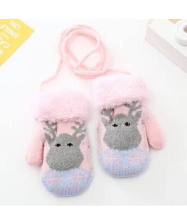 iNelihoo Toddler Baby Deer Christmas Mittens with String | Fleece Lined Winter Gloves for Age 1-4Y Pink - Buy Online on GoSupps.com