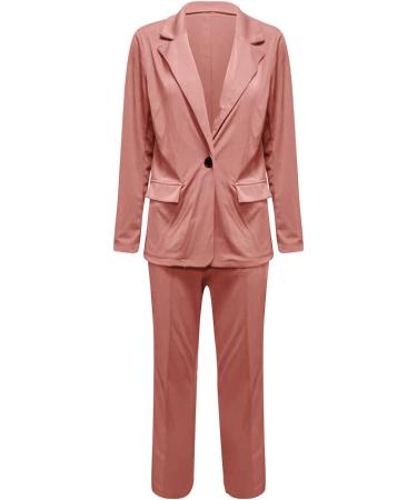 Women Comfy Two Piece Blazer Sets Open Front Blazers 8 Trouser Pants Suits Set Elegant Business Pockets Jacket 1886-sasnx-pink-b L - Buy Online on GoSupps.com