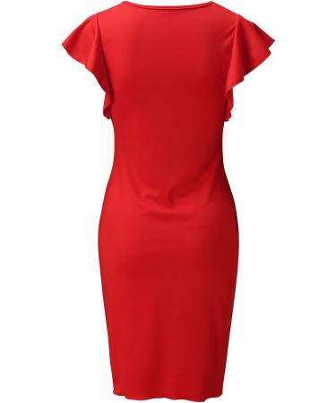 Briskorry V-Neck Floral Business Dress for Ladies - Elegant Summer Party Dress with Ruffled Hem & Sleeveless Design - Vintage Style M Red - Buy Online on GoSupps.com