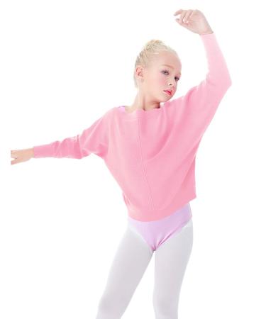 Daydance Toddler Girl's Dance Sweaters Batwing Sleeve Ballet Warm Up for Leotards Pink-bat Sleeve 6-7 Years