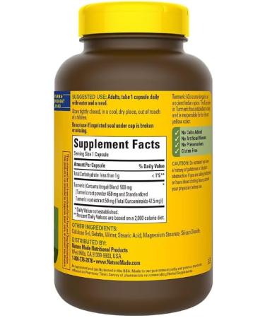 Nature Made Turmeric Curcumin with Standardized Extract Herbal Supplement Provides Antioxidant Benefits 180 Capsules - Buy Online on GoSupps.com