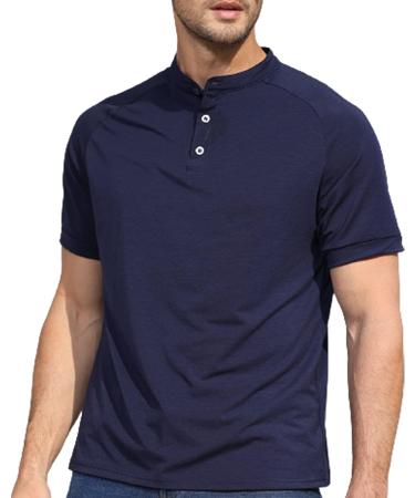 Blue Large Men's Casual Short Sleeve Henley Shirt | Fashion Button Up T-Shirt - Buy Online on GoSupps.com