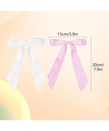 2 Pack Hair Bows for Women White Bow Hair Clips French Barrette with Long Silky Satin Hair Ribbons for Women Girls(White Light Pink) - Buy Online on GoSupps.com