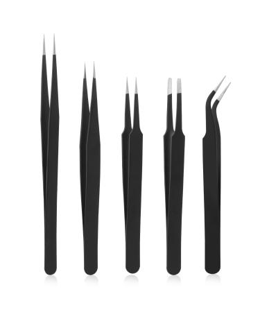 Prasacco 5 Pieces Mini Bead Tweezers  Perler Bead Tweezers Craft Premium Beading Tweezers Anti-Static Stainless Steel Curved of Tweezers for Jewelry Making Electronics Manual DIY Craft Supplies
