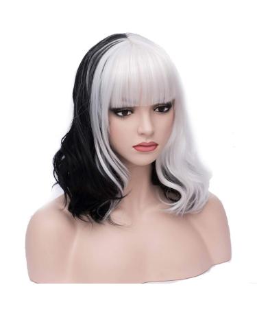 Beron 35.6 cm Black & White Wavy Wig | Stylish Pony Bob for Women | Includes Wig Cap - Buy Online on GoSupps.com