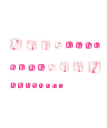 QINGGE Nude Pink Square Fake Toenails with Swirls Design - 24 pcs Glossy Acrylic Toe Nail Tips for Women - Buy Online on GoSupps.com