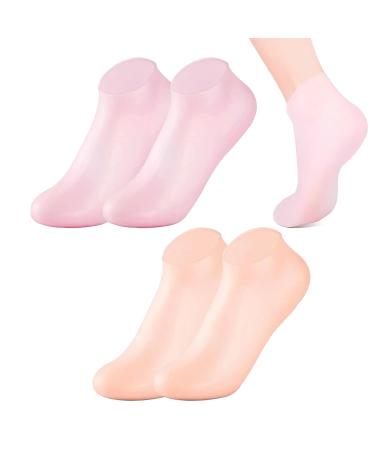 Leogony 2PCS Silicone Moisturising Socks for Women Silicone Gel Foot Socks for Cracked Feet(Pink + Skin Color)
