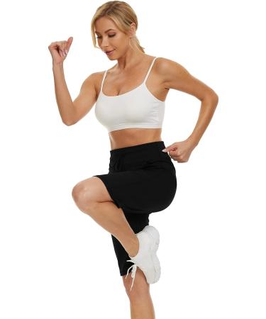 movvoche Women's 12 Bermuda Shorts - Athletic Knee Length Running Shorts with Stretch Fabric and Pockets - Large Black - Buy Online on GoSupps.com