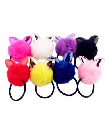 Minkissy Pompom Hair Ties Cute Rabbit Ears Ponytail Holder Multicolor Elastic for Women Girls 8pcs