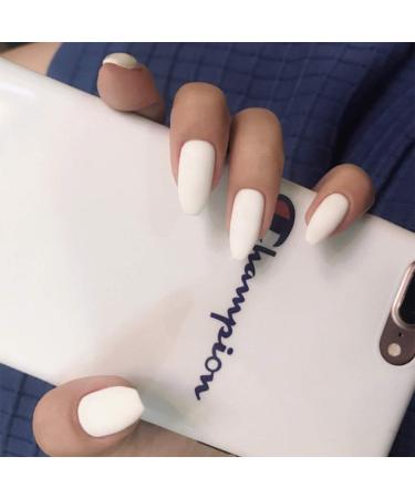 Sethexy Monochrome Oval False Nails - Complete 24-Piece Acrylic Nail Art Tips for Women & Girls - White - Buy Online on GoSupps.com