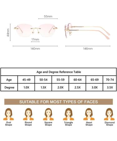 Buy Women's Rimless Blue Light Blocking Reading Glasses - 2.5x Gold Tinted Anti-Glare Computer Readers Online - Buy Online on GoSupps.com