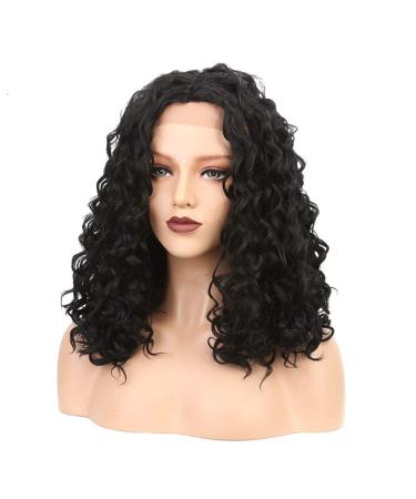 SHIYID Lace Front Wig For Women Medium Deep Wave Black Hair Synthetic Lace Wigs