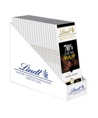 Lindt Excellence 70% Cacao Dark Chocolate Bar 100g (Pack of 20 Bars) 2000