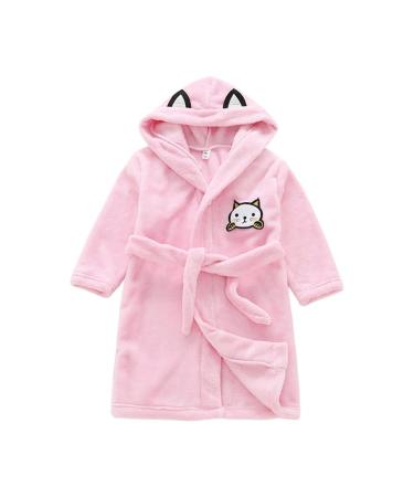 Miyanuby Baby boy girls bathrobe soft flannel long-sleeved animal hoodie morning mantle nightwear homewear for children baby young girls gift 1-2 years of cat pink