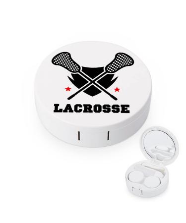Lacrosse Crossed Sticks Round Case For Contact Lens Kit Storage Box with Mirror Printed