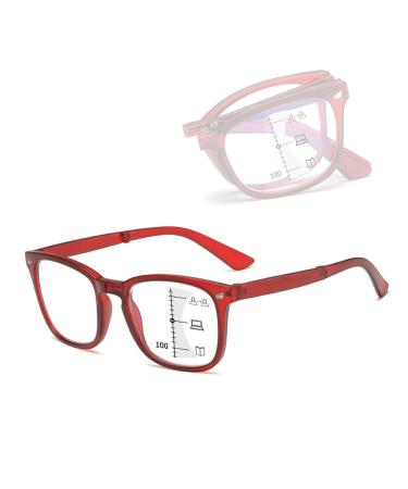 Lightweight Fold Blue Light Blocking Reading Glasses for Women Men Progressive Multifocus Computer Readers(Couleur:Red Grandeur:2.5x)