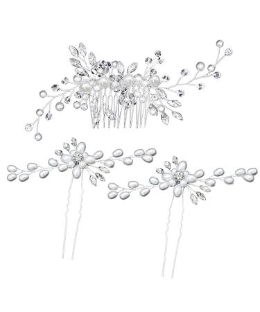 Buy Tucireat 3-Piece Hair Jewelry Set | Bridal & Wedding Hair Accessories | Silver Flower Hairpins & Pearl Clips for Bride & Communion - Buy Online on GoSupps.com