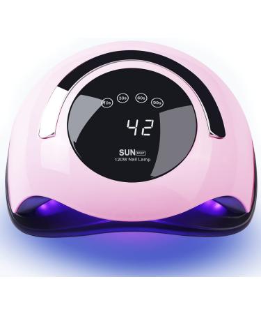 UV LED Nail Lamp 120W Faster Gel Nail Dryer Professional Curing Lamp for Fingernail and Toenail Nail Gel Polish Machine with 4 Timer Setting Touch Screen (Sun BQ5T) (Pink)