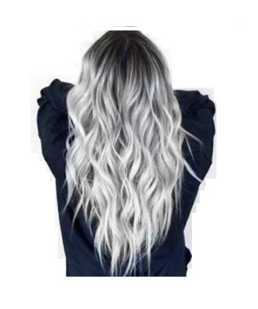 70cm women fashion mixture color gray long wig long -haired water wave gray gear for women natural loose wavy heat resistant fiber wigs synthetic hair (a)