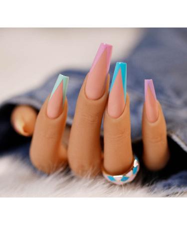 Vatocu coffin shiny wrong nails long French artificial nails ballerina press on nails acrylic stick on nails for women and girls (24 pieces)