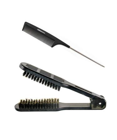 Clamp Hair Brush Straightener Detangler Splint Comb Nylon Bristle Double Sided Straightening Brush Air Vented Flat for Wet Dry Fine Thick Natural Hair Black