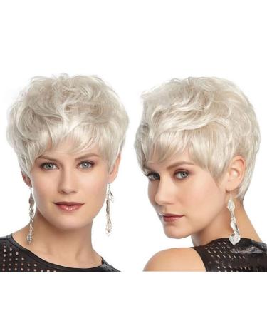 Gray wig in the pixie cut weird pony short curly hair fluffy white wig with color gradient daily use for middle-aged women and older women silver