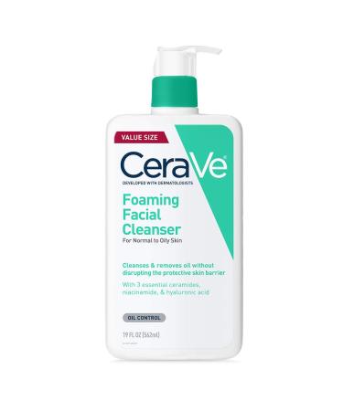 CeraVe Foaming Facial Cleanser | Daily Face Wash for Oily Skin with Hyaluronic Acid, Ceramides, and Niacinamide| Fragrance Free Paraben Free | 19 Fluid Ounce 19 Fl Oz (Pack of 1)