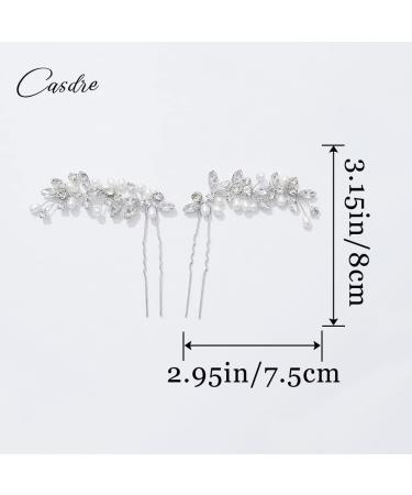 Silver Crystal Pearl Bridal Hair Pins - Casdre Wedding Hair Accessories (Pack of 2) - Buy Online on GoSupps.com